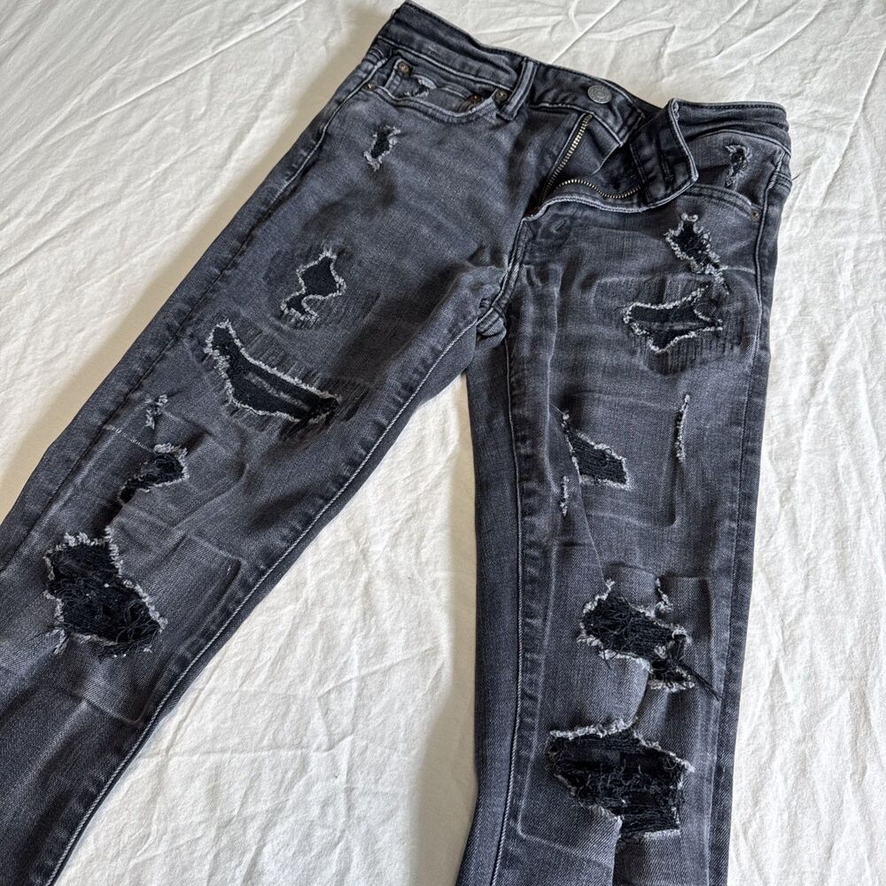 American Eagle Stacked Skinny Jeans Black 29x32 Distressed